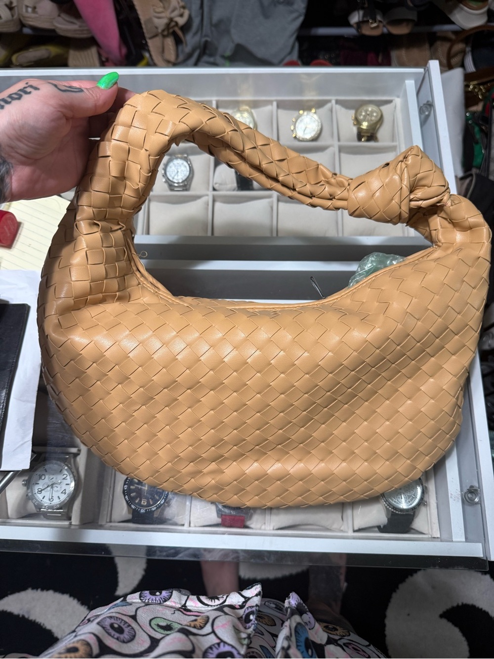 Tan Woven Hobo Shoulder Bag - Brand